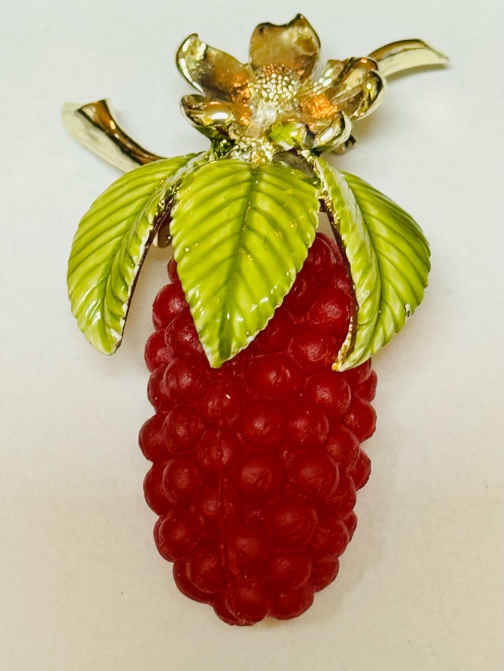 Gold-Tone Raspberry Leaf Brooch